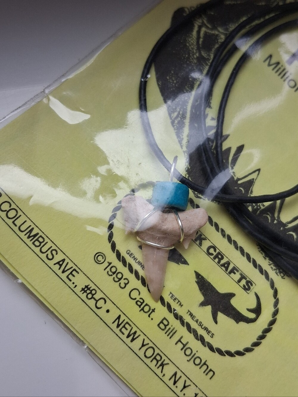 Fossil Turquoise Color Bead Shark Tooth Pendant Necklace